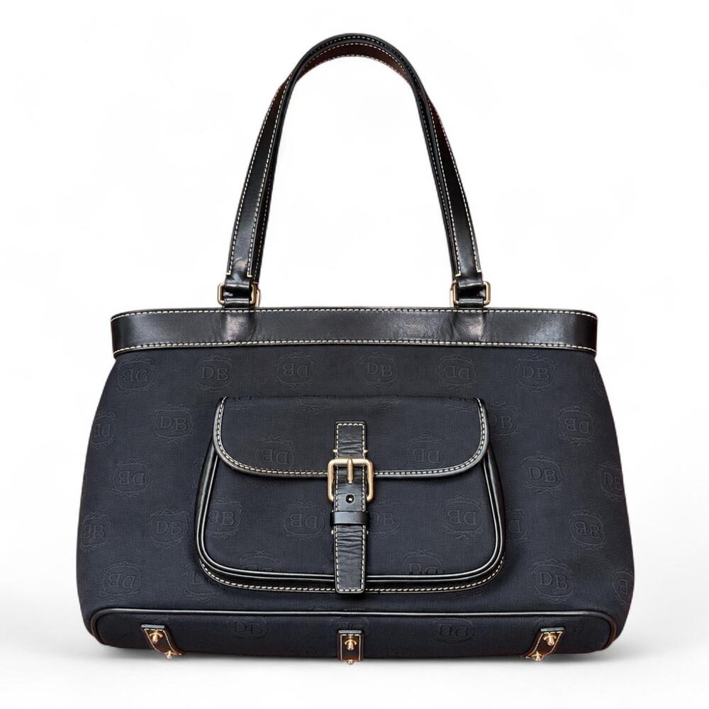 Dooney & Bourke black canvas Signature East/West embossed monogram